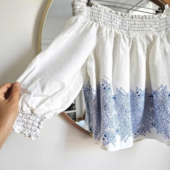 Aqua Women’s Linen Blend Off The Shoulder White Top - Size Large NWT - Picture 4 of 12